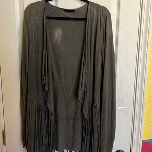 Tparty grey faux suede fringed cardigan jacket szL